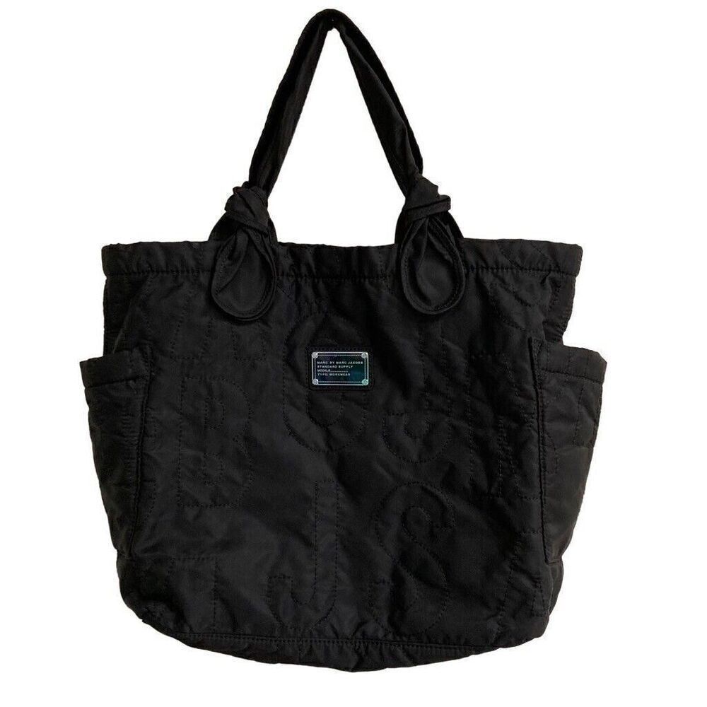 Marc by Marc Jacobs Little Tate Tote Black Quilted Nylon Signature Double Handle